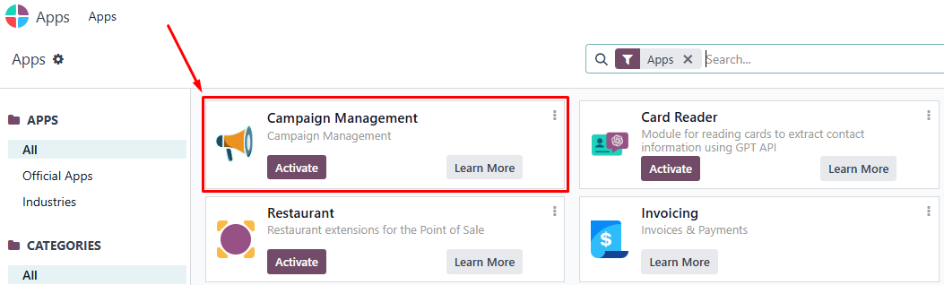When the Campaign app appears, click Activate