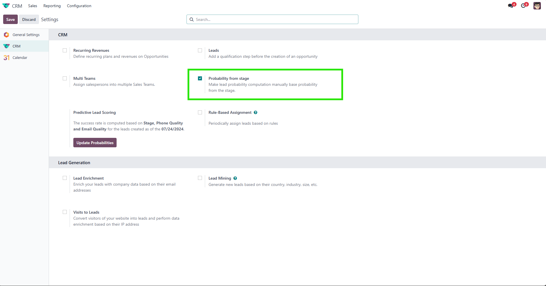 CRM probability by sales stage setting in Odoo CRM CRM probability by sales stage setting in Odoo CRM