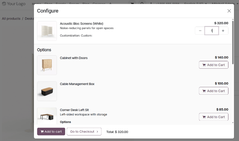 Optional products during checkout in Odoo eCommerce Optional products during checkout in Odoo eCommerce