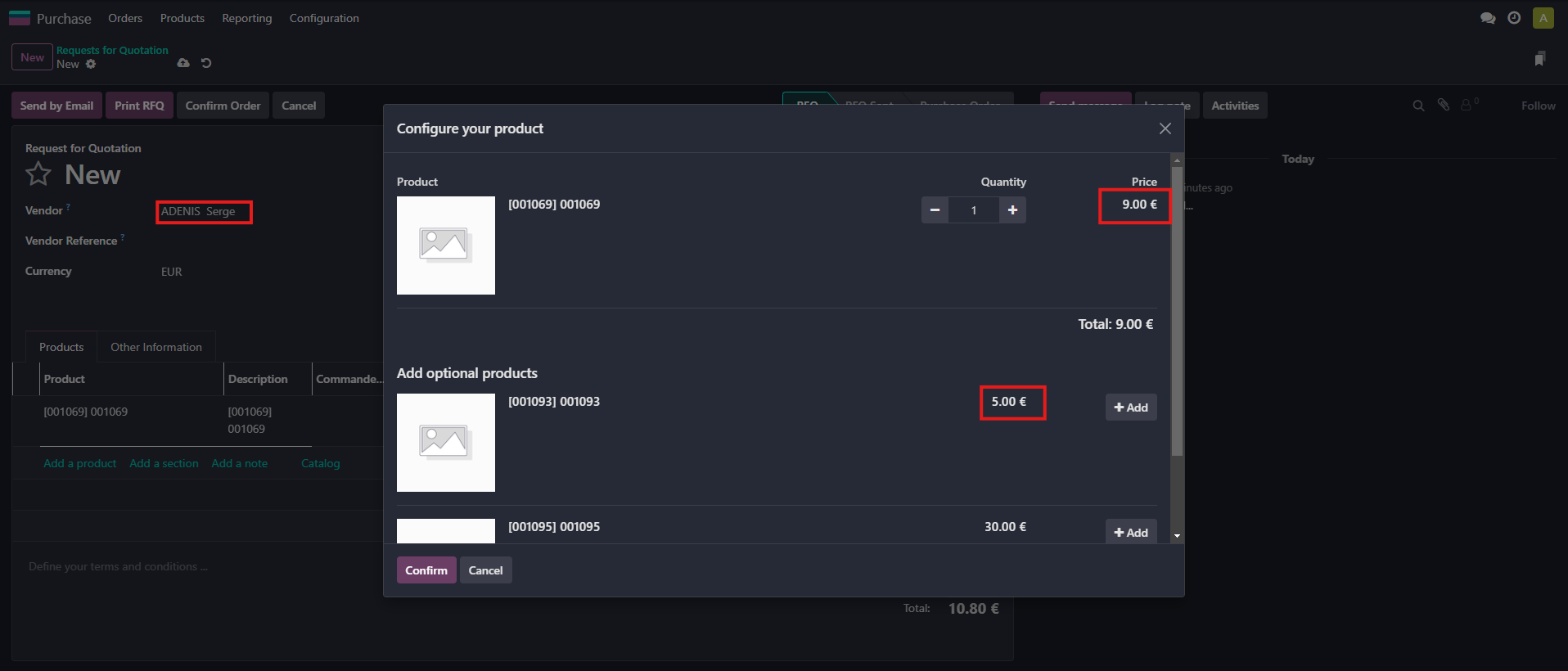 Prices follow the selected vendor’s supplier info; otherwise, the standard price is used Prices follow the selected vendor’s supplier info; otherwise, the standard price is used