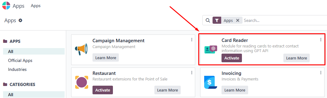 When the Bizscan app appears, click Activate.