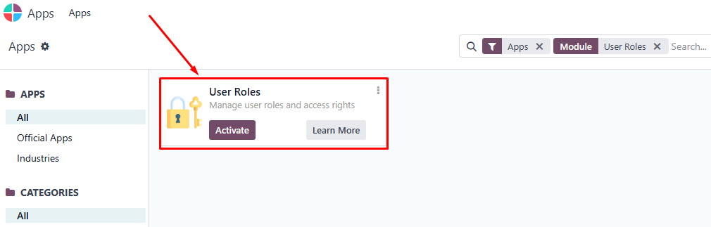When the User Roles app appears, click Activate